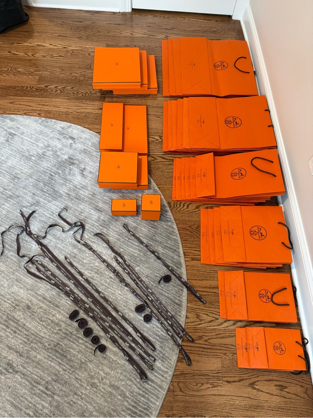 Hermès Bright Orange Boxes, Bags & Ribbon Set